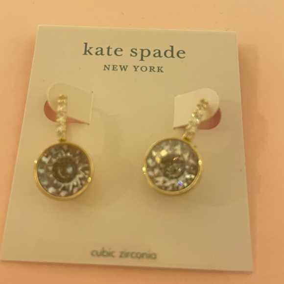 Kate Spade Dangle Drop Hoop Earrings BNWT Dazzle Clear Gold - Picture 3 of 4